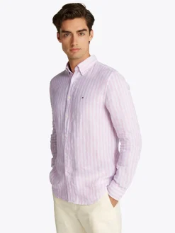 Tommy Hilfiger miesten kauluspaita, LINEN ESSENTIAL STRIPE Raidallinen Punainen