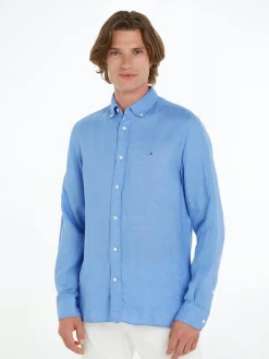 Tommy Hilfiger Miesten Kauluspaita, PIGMENT DYED LINEN SOLID Keskisininen