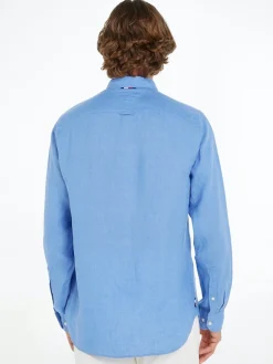 Tommy Hilfiger Miesten Kauluspaita, PIGMENT DYED LINEN SOLID Keskisininen