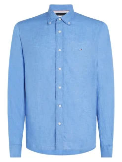 Tommy Hilfiger Miesten Kauluspaita, PIGMENT DYED LINEN SOLID Keskisininen