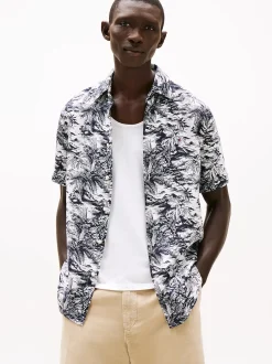 Tommy Hilfiger miesten lyhythihainen kauluspaita, LINEN VACATION PRT Sininen Kuosi