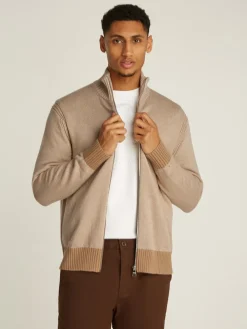 Tommy Hilfiger Miesten Neuletakki, MOULINE ZIP THRU Beige