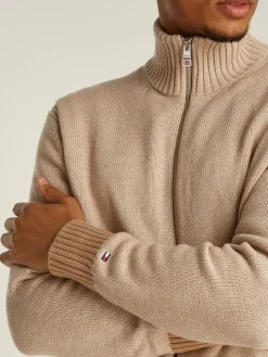 Tommy Hilfiger Miesten Neuletakki, MOULINE ZIP THRU Beige