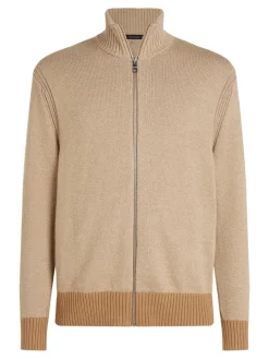 Tommy Hilfiger Miesten Neuletakki, MOULINE ZIP THRU Beige