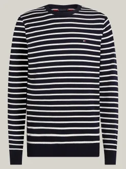 Tommy Hilfiger Miesten Neulepusero, ESSENTIAL COTTON CREW NECK Raidallinen Sininen