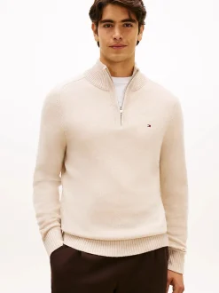 Tommy Hilfiger miesten neulepaita Lambswool Zip Mock, beige