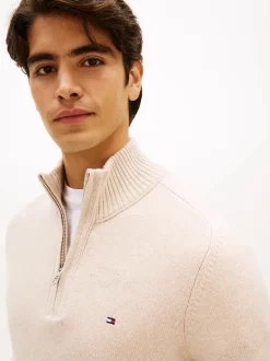 Tommy Hilfiger miesten neulepaita Lambswool Zip Mock, beige