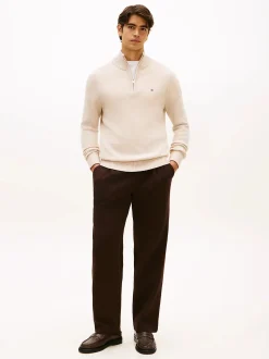 Tommy Hilfiger miesten neulepaita Lambswool Zip Mock, beige