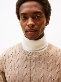 Tommy Hilfiger miesten neulepaita Classic Cotton Cable Crew Neck, beige