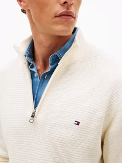 Tommy Hilfiger miesten neulepusero Seasonal Structure Zip Mock, luonnonvalkoinen