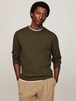 Tommy Hilfiger Miesten Neule, PIMA ORG CTN CASHMERECREW NECK Armeijanvihreä