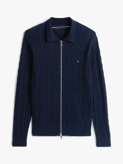 Tommy Hilfiger miesten neuletakki, CLASSIC CABLE POLO ZIP Tummansininen