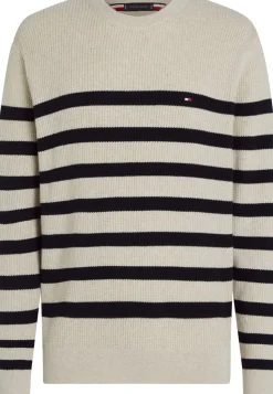 Tommy Hilfiger Miesten Neulepusero, STRUCTURE CREW Raidallinen Valkoinen