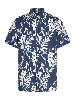 Tommy Hilfiger miesten pellavapaita, LINEN TROPICAL PRT SS RF SHIRT Sininen Kuosi