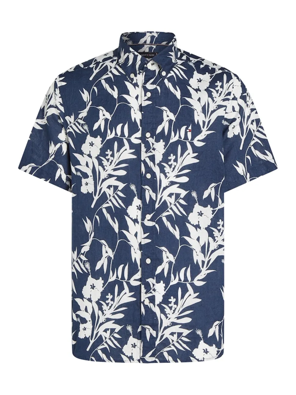 Tommy Hilfiger miesten pellavapaita, LINEN TROPICAL PRT SS RF SHIRT Sininen Kuosi