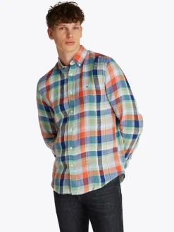 Tommy Hilfiger miesten pellavapaita, LINEN SUMMER MADRAS Oranssiruutu