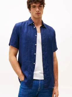 Tommy Hilfiger miesten pellavapaita, PIGMENT DYED LINEN RF SS Tummansininen