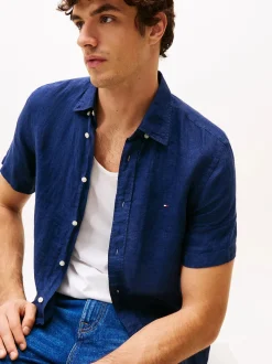 Tommy Hilfiger miesten pellavapaita, PIGMENT DYED LINEN RF SS Tummansininen
