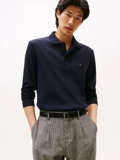 Tommy Hilfiger miesten pitkähihainen pikeepaita, L/S LIQUID COTTON REG POLO Tummansininen