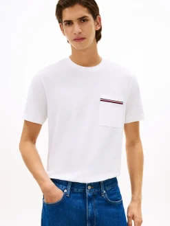 Tommy Hilfiger miesten t-paita Global Stripe Pique Pocket Tee, valkoinen