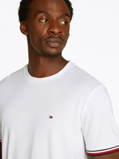 Tommy Hilfiger miesten t-paita, GLOBAL STRIPE CUFF TEE Valkoinen