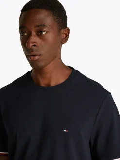 Tommy Hilfiger miesten t-paita, GLOBAL STRIPE CUFF TEE Tummansininen