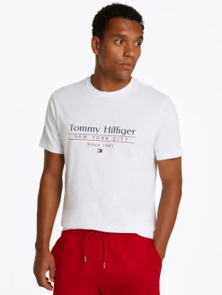 Tommy Hilfiger miesten t-paita, HILFIGER CENTER STACK LOGO TEE Valkoinen