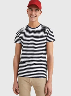 Tommy Hilfiger Miesten T-paita STRECH SLIM FIT TEE-VTT Raidallinen Sininen