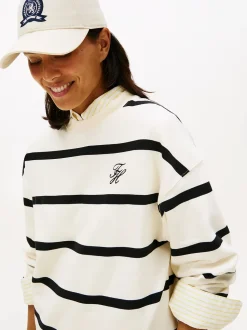 Tommy Hilfiger naisten collegepaita SCRIPT MDRN TERRY SWTSHRT, valkoinen raidallinen