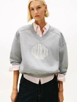 Tommy Hilfiger Naisten Collegepaidat Varsity V-nk Fleece, Vaaleanharmaa