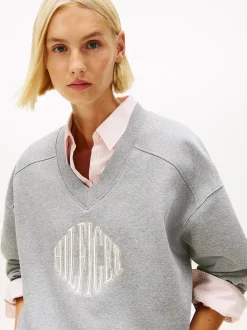 Tommy Hilfiger Naisten Collegepaidat Varsity V-nk Fleece, Vaaleanharmaa