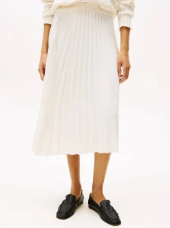 Tommy Hilfiger naisten hame, FLUID PLEATED PULL ON MIDI SKIRT Luonnonvalkoinen