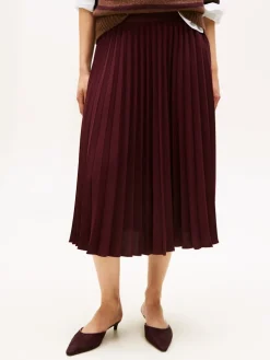 Tommy Hilfiger naisten hame, FLUID PLEATED PULL ON MIDI SKIRT Viininpunainen