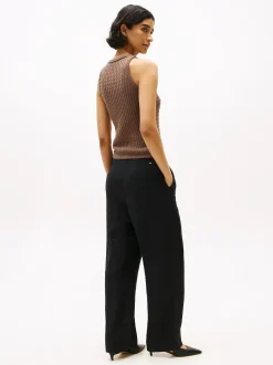 Tommy Hilfiger naisten hihaton neule, CO CABLE FINE SLIM SWEATER Tummanruskea