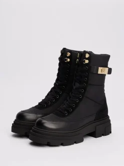 Tommy Hilfiger Naisten Kengät, BIKER LEATHER MIX LACE-UP Musta