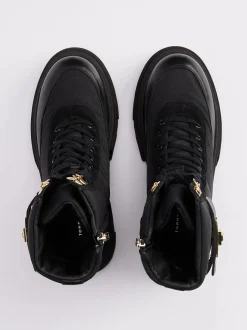 Tommy Hilfiger Naisten Kengät, BIKER LEATHER MIX LACE-UP Musta