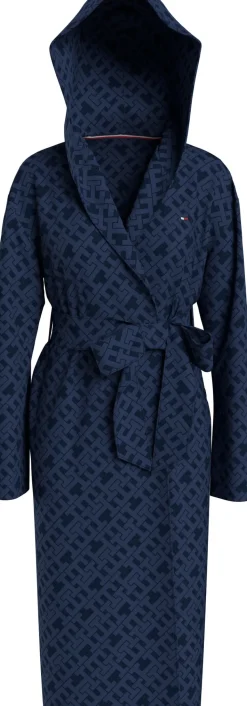 Tommy Hilfiger Naisten Kylpytakki, BATHROBE WITH JACQUARD Tummansininen