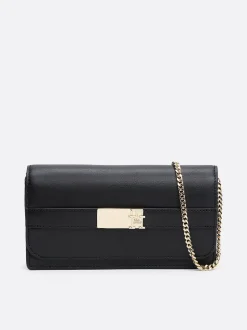 Tommy Hilfiger Naisten Lompakko, TH HERITAGE LRG FLAP CHAIN Musta
