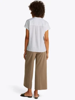 Tommy Hilfiger naisten lyhythihainen pellavapusero, ESS LINEN COLLARLESS SS BLOUSE Valkoinen