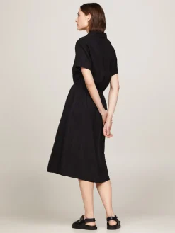 Tommy Hilfiger Naisten Mekko, LINEN SS MIDI SHIRT DRESS Musta