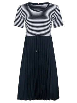 Tommy Hilfiger Naisten Mekko RIB CNK PLEATED KNEE DRESS Raidallinen Sininen