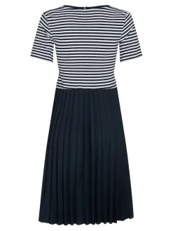 Tommy Hilfiger Naisten Mekko RIB CNK PLEATED KNEE DRESS Raidallinen Sininen