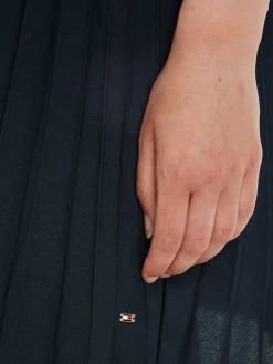 Tommy Hilfiger Naisten Mekko RIB CNK PLEATED KNEE DRESS Raidallinen Sininen