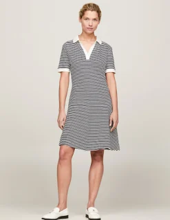 Tommy Hilfiger Naisten Mekko, F&F OPEN PLCKT LYCLL POLO DRESS Raidallinen Valkoinen