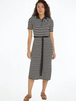 Tommy Hilfiger Naisten Mekko, REG BRETON MIDI POLO DRESS SS Raidallinen Musta