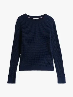 Tommy Hilfiger naisten neulepusero, CO CABLE C-NK LS SWEATER Tummansininen