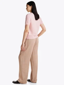 Tommy Hilfiger Naisten Neuletakki, MINI CABLE C-NK CARDI SS Vaaleanpunainen