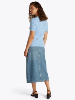 Tommy Hilfiger naisten neule, CO CABLE MID GG SS C-NK SWEAT Vaaleansininen