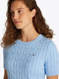 Tommy Hilfiger naisten neule, CO CABLE MID GG SS C-NK SWEAT Vaaleansininen