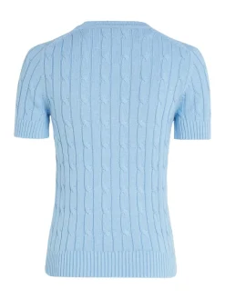 Tommy Hilfiger naisten neule, CO CABLE MID GG SS C-NK SWEAT Vaaleansininen